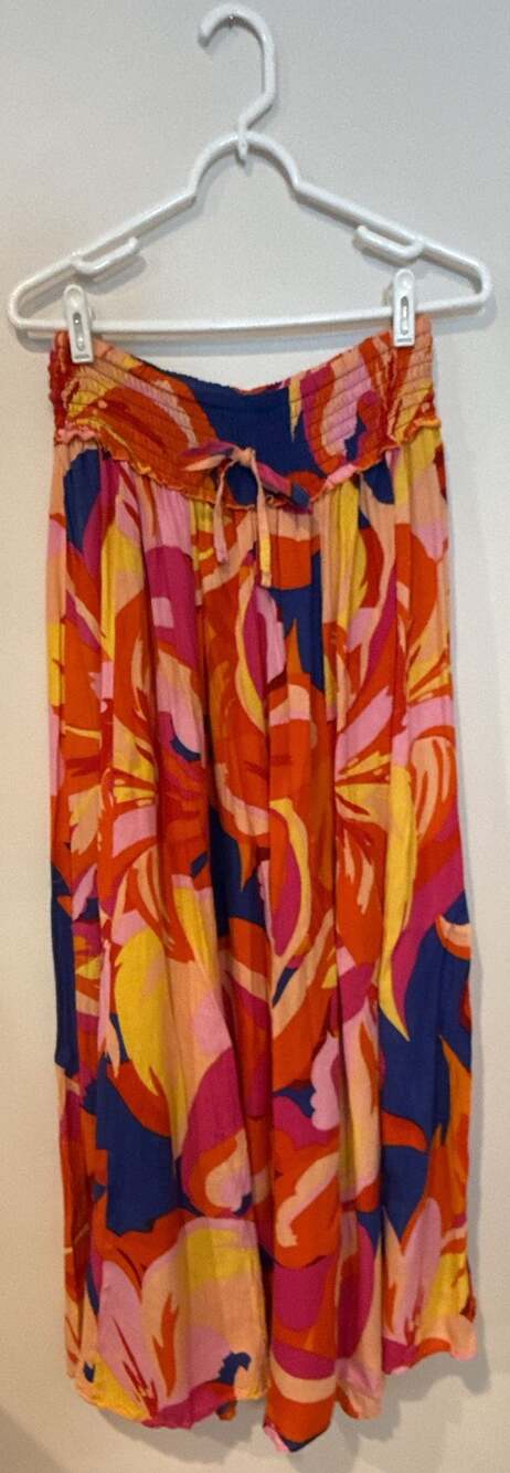 True Destinations Wide Leg Pants Size L Multicolor Floral Smocked Waist